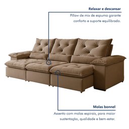 Sofá Retrátil e Reclinável 4 Lugares 270cm Londres Plus - 8