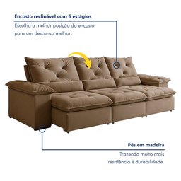 Sofá Retrátil e Reclinável 4 Lugares 270cm Londres Plus - 4
