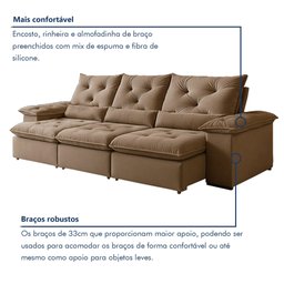 Sofá Retrátil e Reclinável 4 Lugares 270cm Londres Plus - 7
