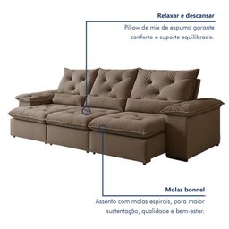 Sofá Retrátil e Reclinável 4 Lugares 270cm Londres Plus - 8