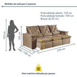 Sofá Retrátil e Reclinável 4 Lugares 270cm Londres Plus - 8