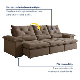 Sofá Retrátil e Reclinável 4 Lugares 270cm Londres Plus - 12
