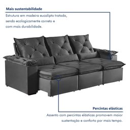 Sofá Retrátil e Reclinável 4 Lugares 270cm Londres Plus - 4