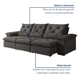Sofá Retrátil e Reclinável 4 Lugares 270cm Londres Plus - 8