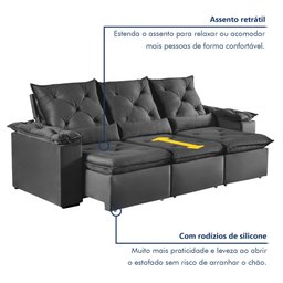 Sofá Retrátil e Reclinável 4 Lugares 270cm Londres Plus - 3
