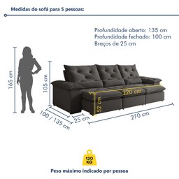 Sofá Retrátil e Reclinável 4 Lugares 270cm Londres Plus - 3