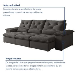 Sofá Retrátil e Reclinável 4 Lugares 270cm Londres Plus - 7