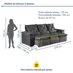 Sofá Retrátil e Reclinável 4 Lugares 270cm Londres Plus - 8