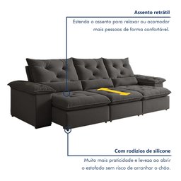 Sofá Retrátil e Reclinável 4 Lugares 270cm Londres Plus - 5