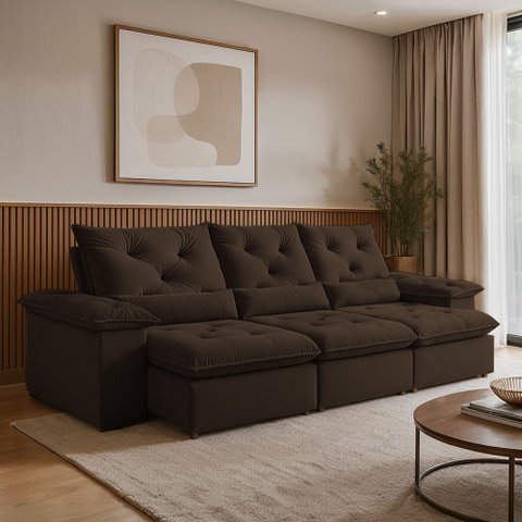 Sofá Retrátil e Reclinável 4 Lugares Suede Londres 270cm Yescasa Marrom