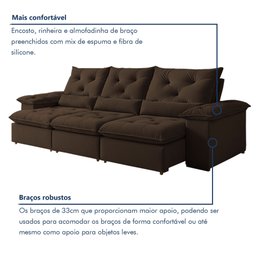 Sofá Retrátil e Reclinável 4 Lugares 270cm Londres Plus - 7
