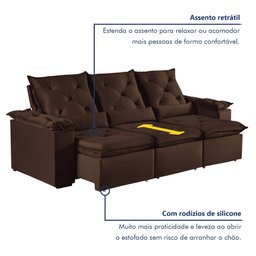 Sofá Retrátil e Reclinável 4 Lugares 270cm Londres Plus - 3