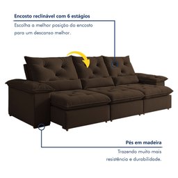 Sofá Retrátil e Reclinável 4 Lugares 270cm Londres Plus - 4