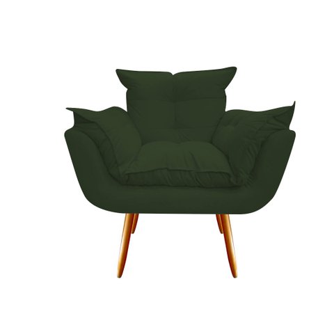 Kit Poltrona + Puff Decorativo Opala Suede Verde Pés Madeira Mz Decor