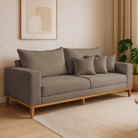 Sofá 3 Lugares Suede Viena 190cm Bege