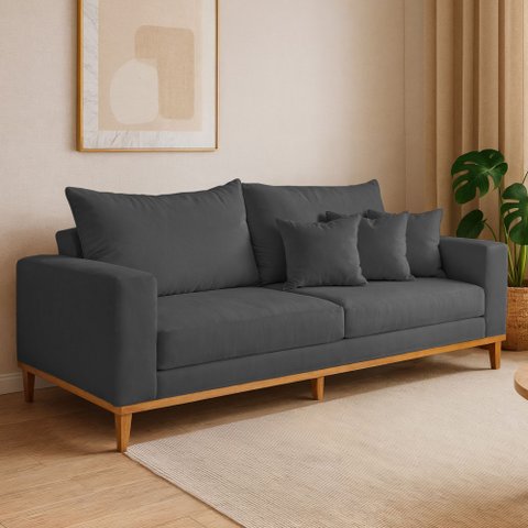 Sofá 3 Lugares Suede Viena 190cm Cinza