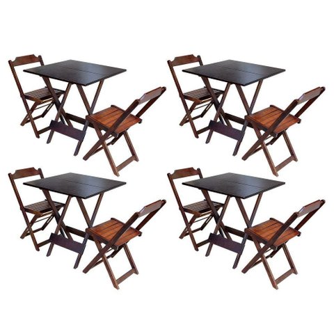 Kit 4 Jogos De Mesa Dobravel Com 2 Cadeiras De Madeira 70X70 - Imbuia - Marrom