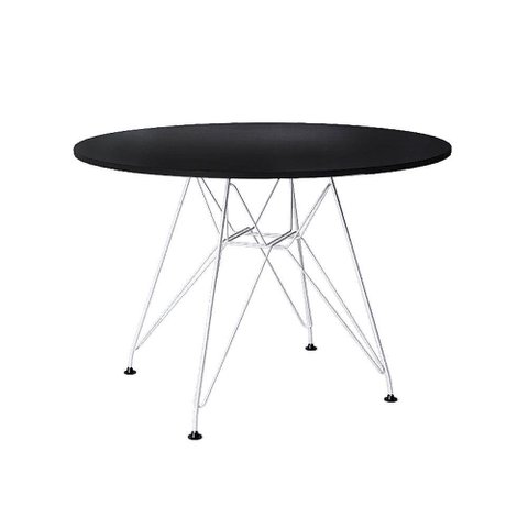 Mesa Jantar Redonda Preta 90Cm Com Ferro Branco Cor: Preto