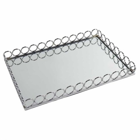 Bandeja Decorativa Retangular Prata com Espelho 36cm Kv0259 Btc