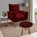 Ver imagem 2 de Kit Poltrona Opala Talita Cadeira Decorativa + Puff Redondo Pés Palito Mercado Dos Móveis:bordo