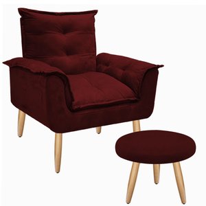 Kit Poltrona Opala Talita Cadeira Decorativa + Puff Redondo Pés Palito Mercado Dos Móveis:bordo
