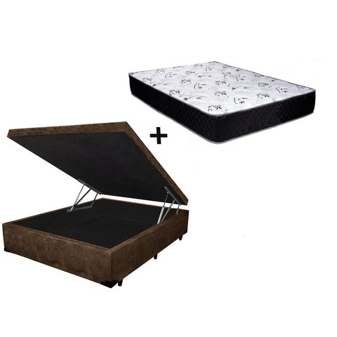 Cama Box Baú Casal Confort Suede Marrom Com Colchão Casal Confort Molas Ensacada 71x138x188