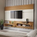 Ver imagem 1 de Painel Pa22 para Tv até 65 Polegadas 02 Nichos 220cm Ripado Off White Freijó Dalla Costa