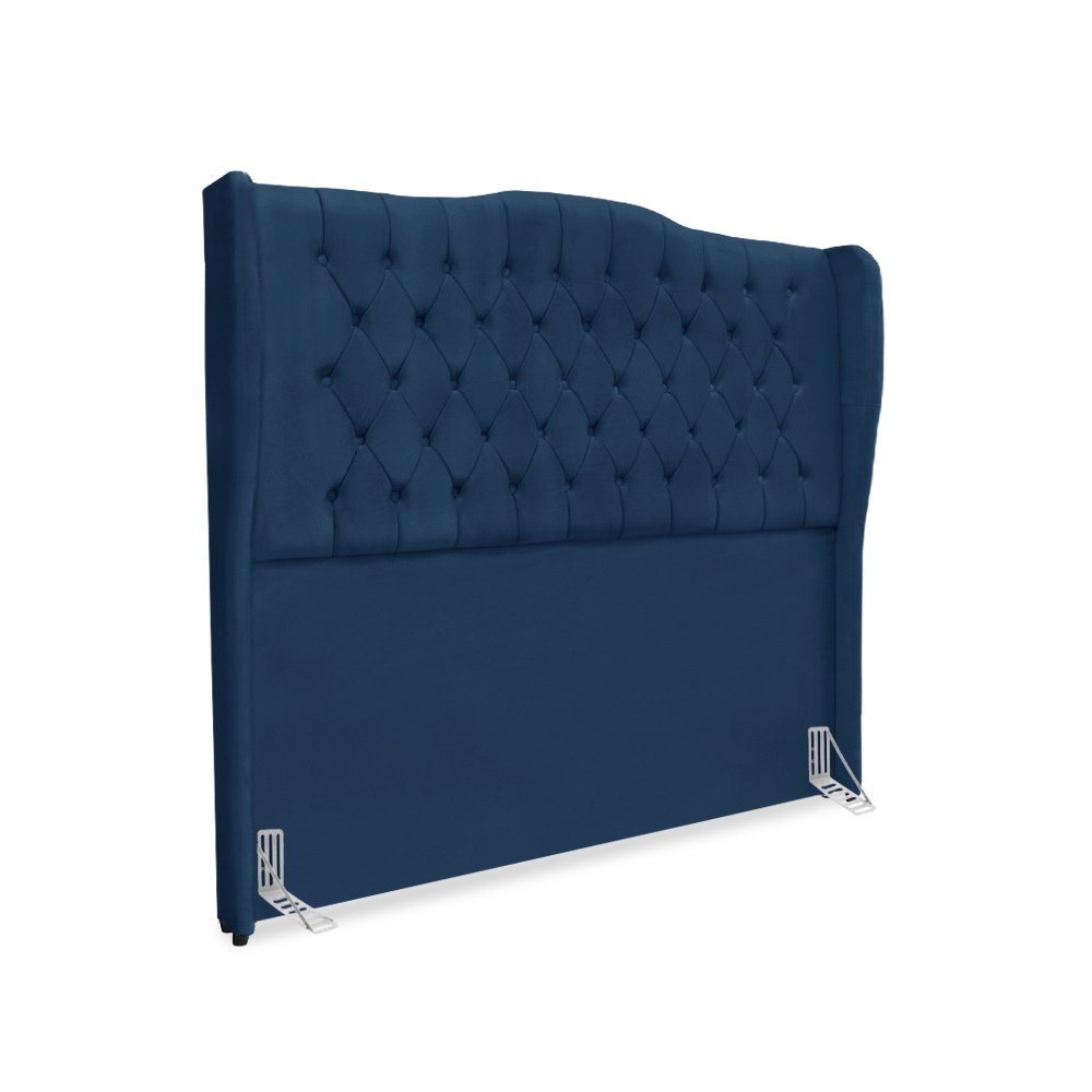 Cabeceira de Cama Box Queen 160 Cm Dubai Premium - Veludo Azul Marinho