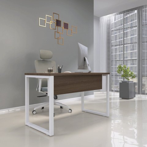 Escrivaninha Mesa Escritório X 150cm Industrial Walnut e Branco Marrom