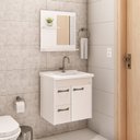 Ver imagem 1 de Conjunto de Banheiro Gabinete Suspenso 2 Gavetas com Espelheira e Cuba Gênova Branco/Off White
