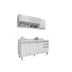 Kit Cozinha Balcão e Aéreo 150cm S/ Tampo - Belliv Decor:branco
