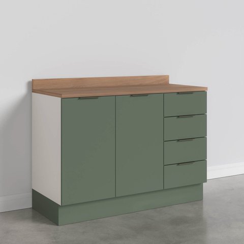 Balcão Pia 2 Portas 4 Gavetas com Tampo e Rodapé Ipanema CabeCasa MadeiraOriginals Branco/Verde Folha