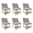 Ver imagem 1 de Kit 6 Cadeiras Decorativas Sala de Jantar Pés Palito de Madeira Firenze Suede Cinza/Natural G19 - Gr
