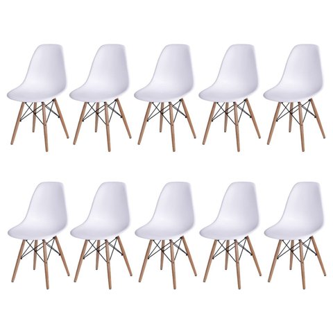 Conjunto 10 Cadeiras Base Madeira Dkr Branco