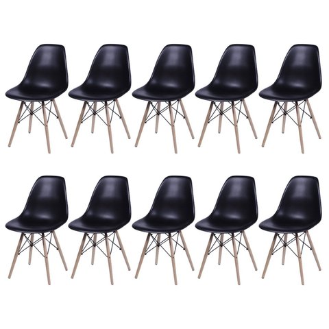 Conjunto 10 Cadeiras Base Madeira Dkr Preto