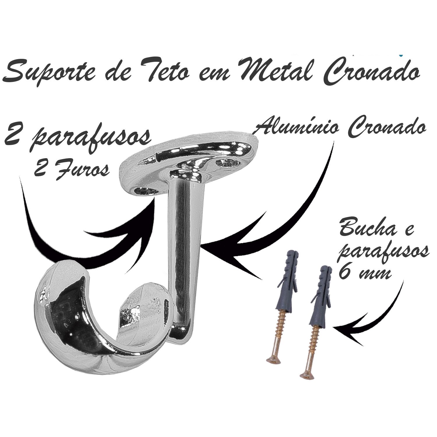 Kit Varão de Cortina 2,8 Metros 28mm Suportes de Metal Teto Resistente - 6