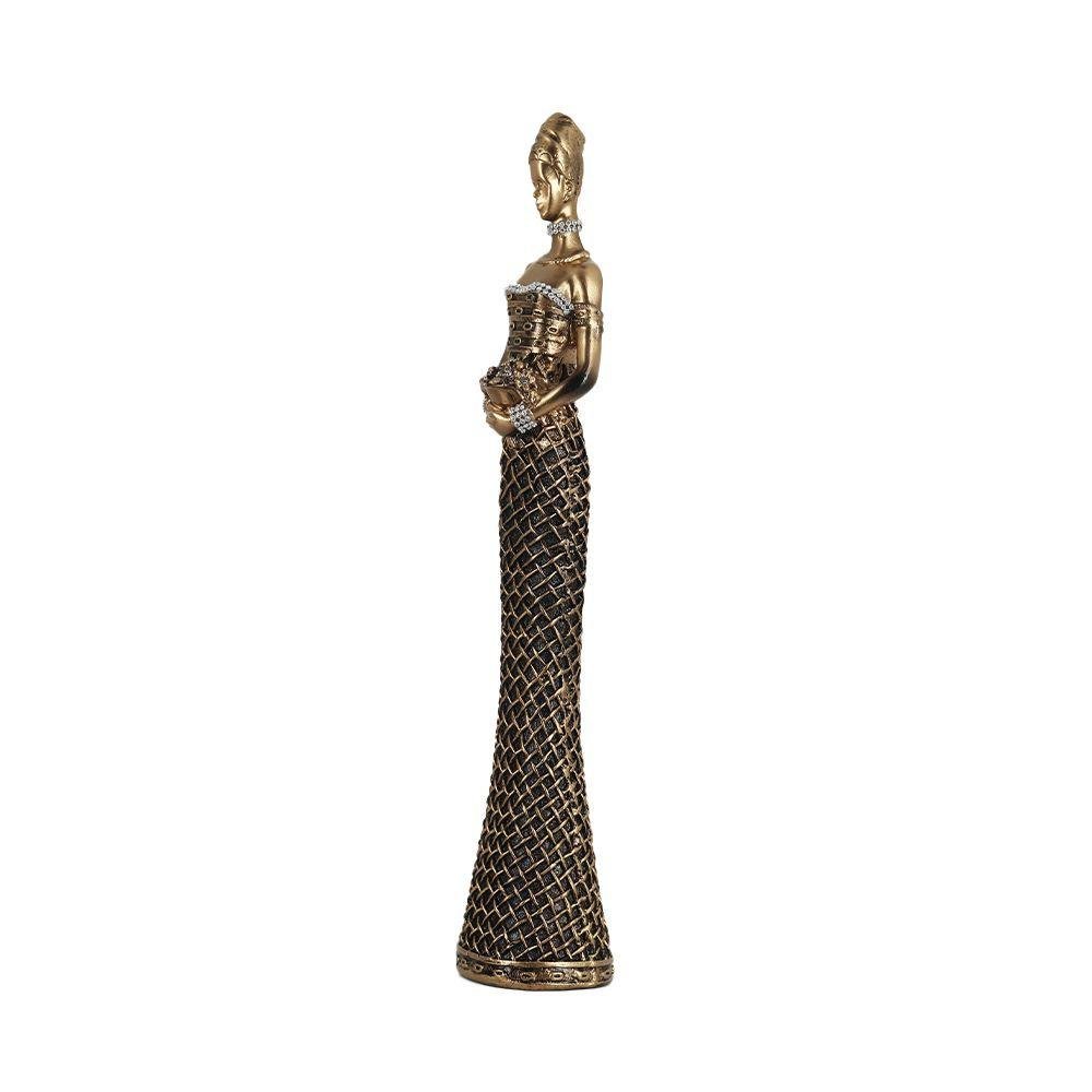 Figura Decorativa Mulher Africana com Flor de Resina 50cm Bravadecor - 4