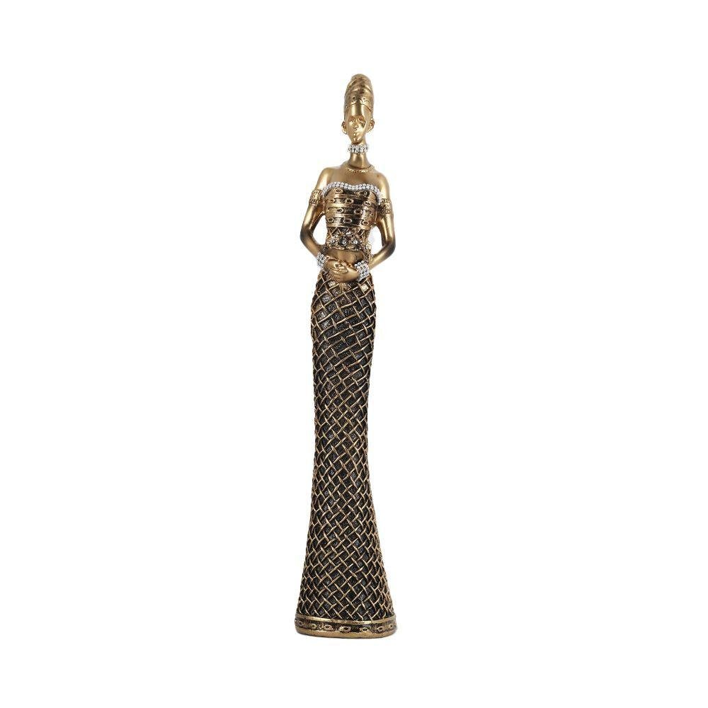 Figura Decorativa Mulher Africana com Flor de Resina 50cm Bravadecor - 1
