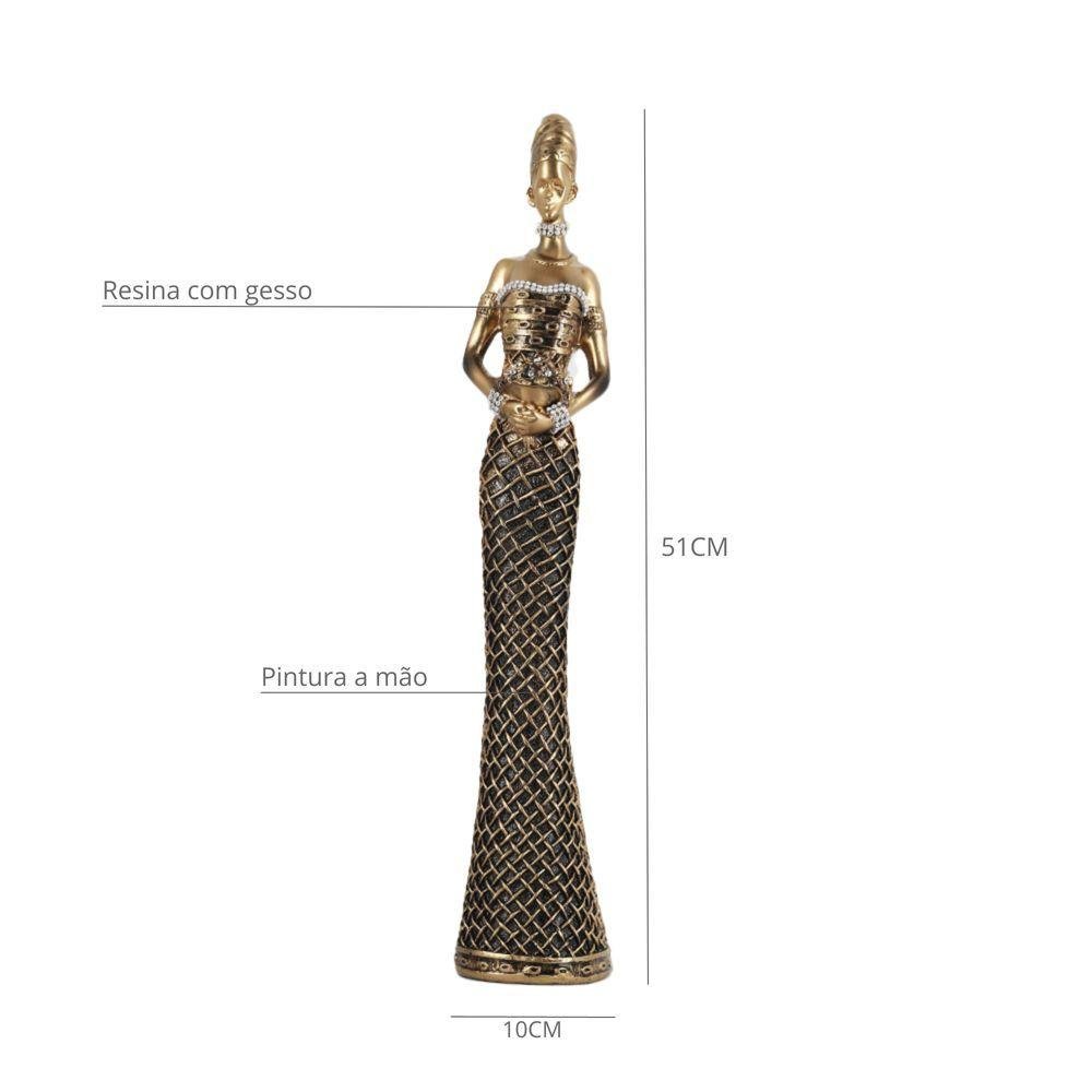 Figura Decorativa Mulher Africana com Flor de Resina 50cm Bravadecor - 3