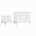 Ver imagem 1 de Cômoda 3 Gaveta e Mesa Cabeceira 2 Gaveta Jasper - Branco com Dourado