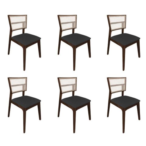 Kit 6 Cadeiras de Jantar Tela Premium Madeira Maciça Manuela Preto Facto Mel