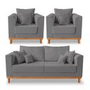 Ver imagem 1 de Kit Sofá 3 Lugares e 2 Poltronas Beny Viena para Recepção Suede Cinza - Madeira Prima Deccor