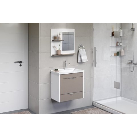Conjunto Gabinete de Banheiro Suspenso 1 Gaveta com Espelheira e Cuba Roma Branco/Gianduia