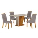 Ver imagem 1 de Conjunto Sala de Jantar Mesa Tampo Vidro/MDP com 4 Cadeiras Miami Yescasa Off White/Freijó/Prata