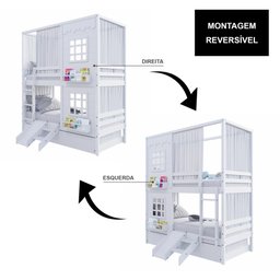 Treliche Casinha Reta com 02 Janelas Escorregador e Cortina Madeira Maciça Branco Housin - 6