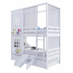 Treliche Casinha Reta com 02 Janelas Escorregador e Cortina Madeira Maciça Branco Housin - 4