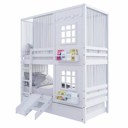 Treliche Casinha Reta com 02 Janelas Escorregador e Cortina Madeira Maciça Branco Housin - 2