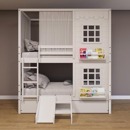 Treliche Casinha Reta com 02 Janelas Escorregador e Cortina Madeira Maciça Branco Housin - 1