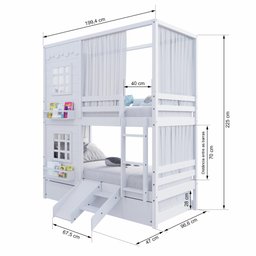 Treliche Casinha Reta com 02 Janelas Escorregador e Cortina Madeira Maciça Branco Housin - 5