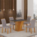 Ver imagem 1 de Conjunto Sala de Jantar Mesa Tampo Vidro/MDP com 4 Cadeiras Miami Yescasa Marrom/Freijó/Chumbo/Prata